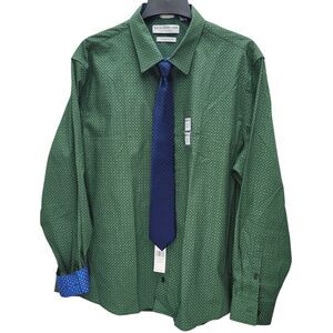Nick Graham Stretch Modern Fit Dress Shirt and Tie Set Mens 2XL-XL Mosaic Dot